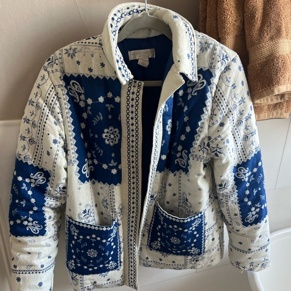Caroline Constas Blue and White Floral Jacket